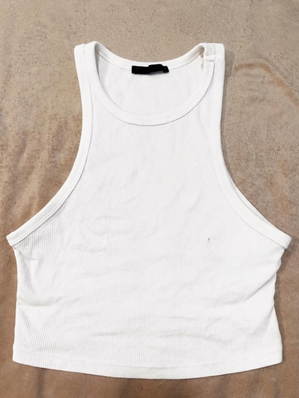 Zara Cropped Ribbed High-Neck Top - White